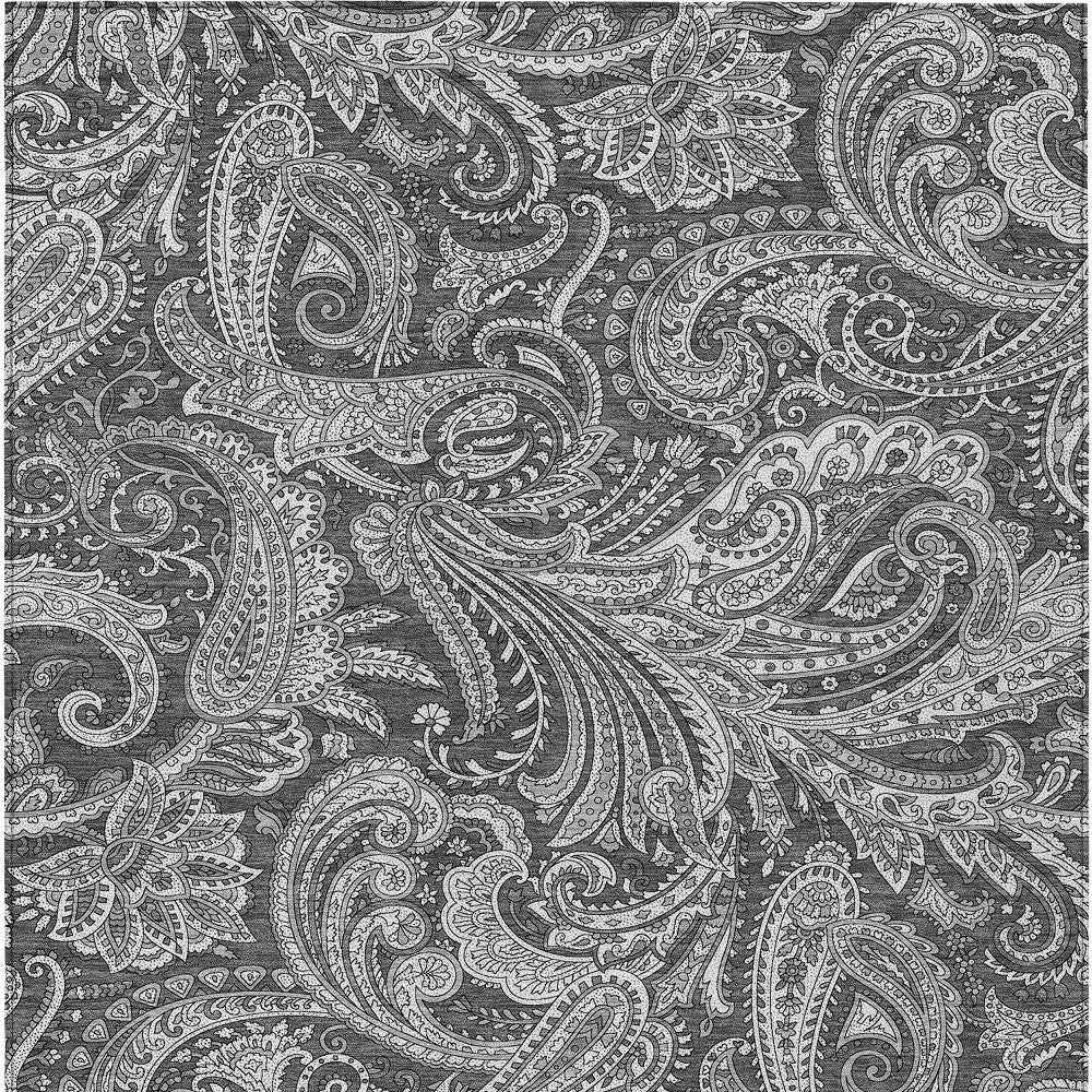 9' X 12' Gray Charcoal And Ivory Paisley Washable Indoor Outdoor Area Rug