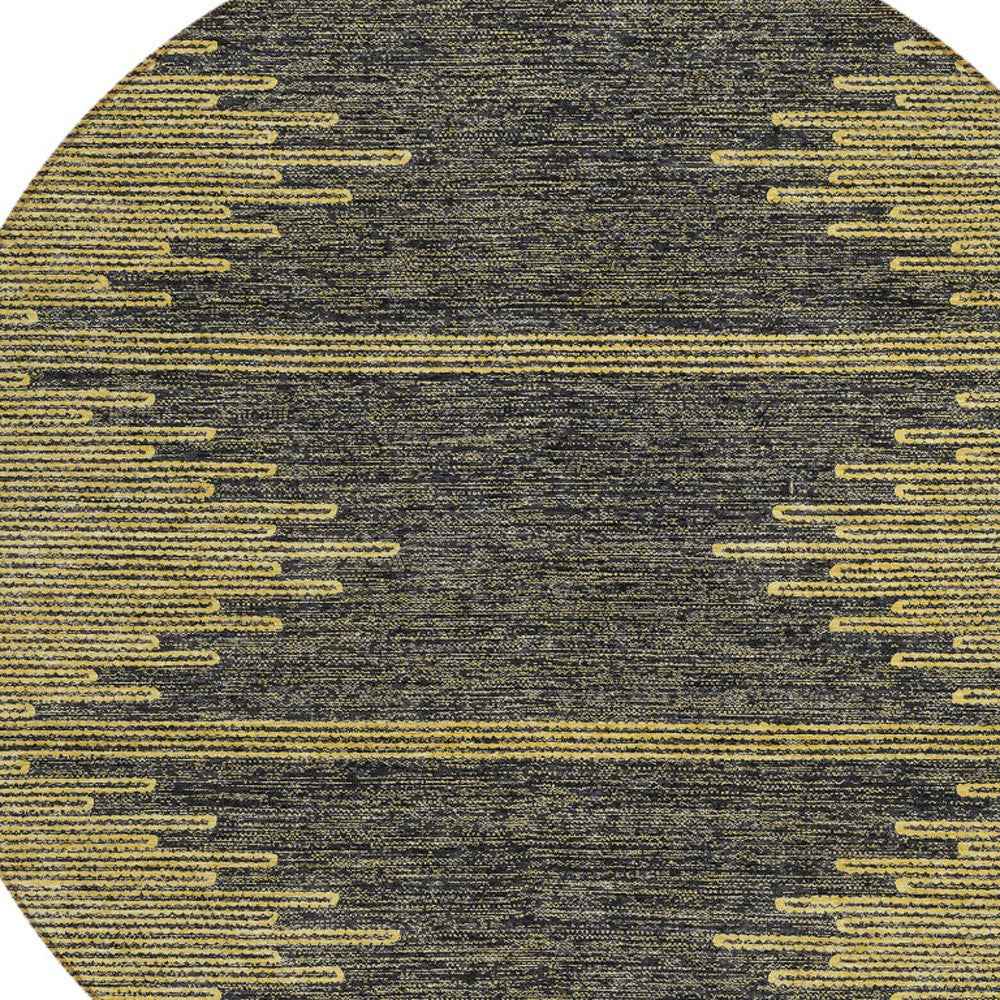8' Dark Gray And Gold Round Abstract Washable Indoor Outdoor Area Rug