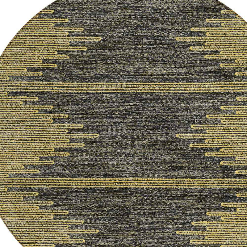 8' Dark Gray And Gold Round Abstract Washable Indoor Outdoor Area Rug