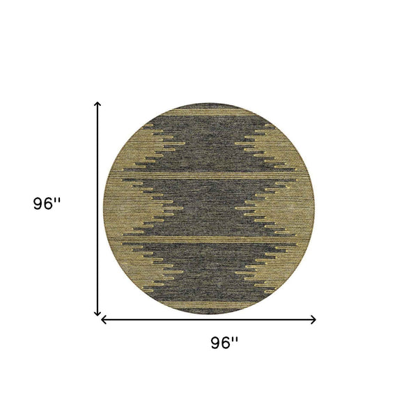 8' Dark Gray And Gold Round Abstract Washable Indoor Outdoor Area Rug
