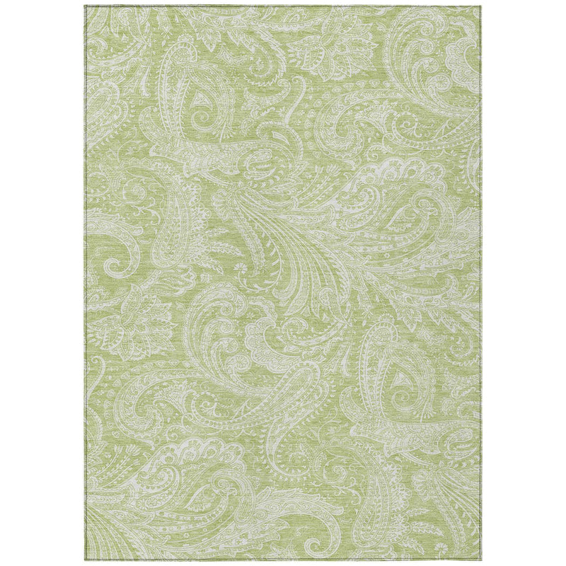 5' X 8' Green And Ivory Paisley Washable Indoor Outdoor Area Rug
