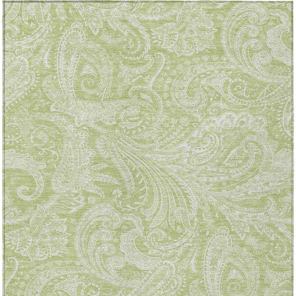 5' X 8' Green And Ivory Paisley Washable Indoor Outdoor Area Rug