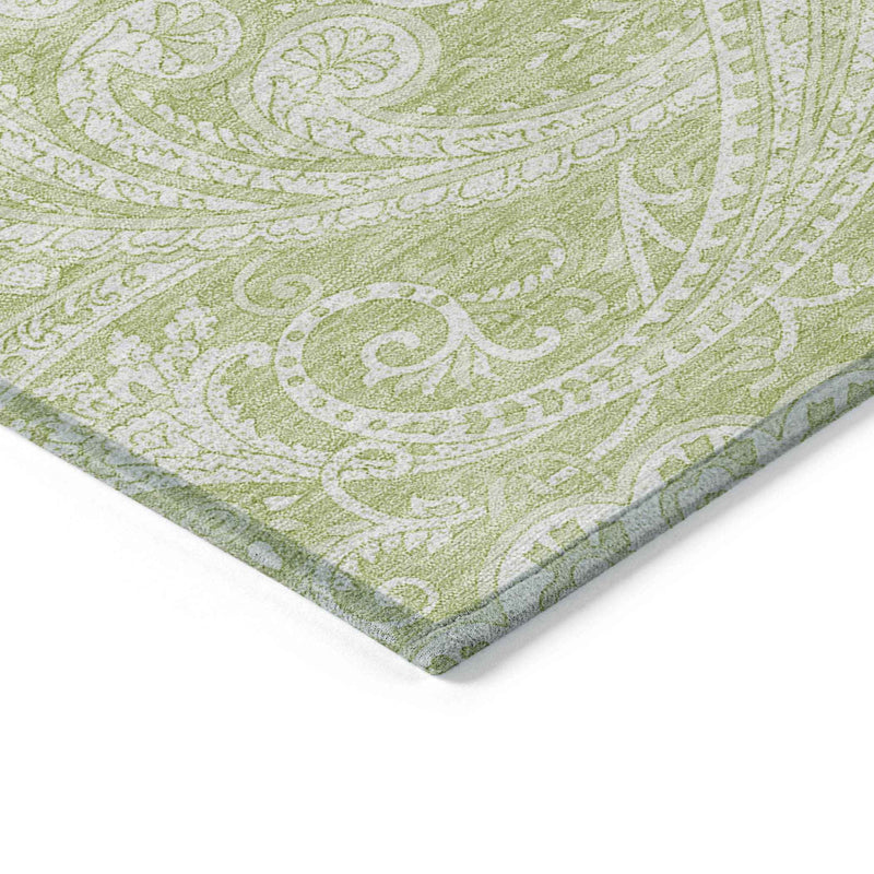 5' X 8' Green And Ivory Paisley Washable Indoor Outdoor Area Rug