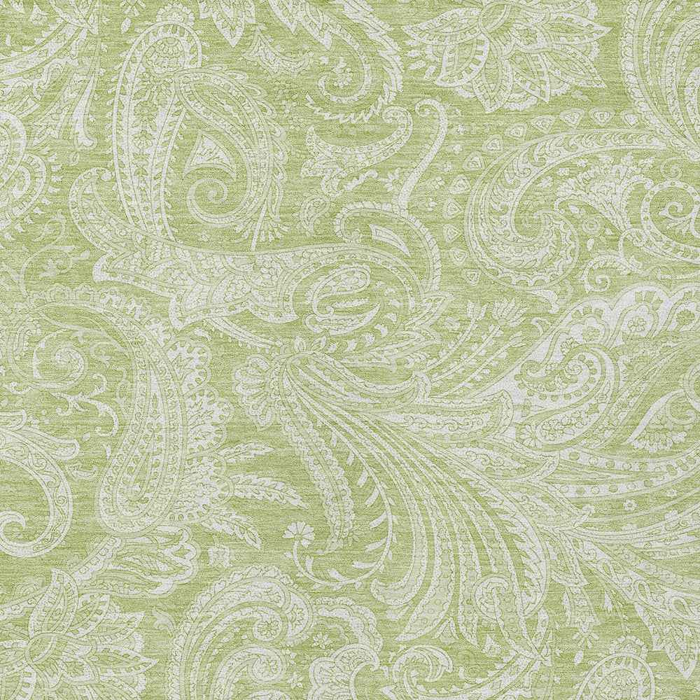 5' X 8' Green And Ivory Paisley Washable Indoor Outdoor Area Rug