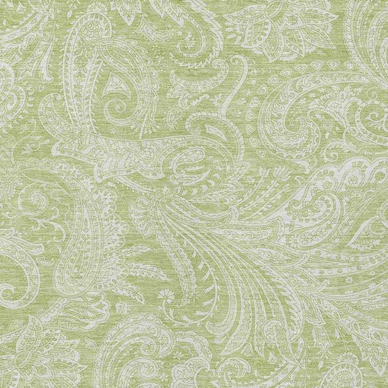 5' X 8' Green And Ivory Paisley Washable Indoor Outdoor Area Rug