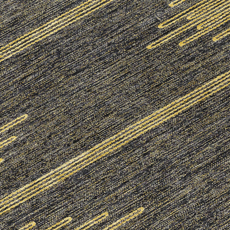 8' Dark Gray And Gold Round Abstract Washable Indoor Outdoor Area Rug