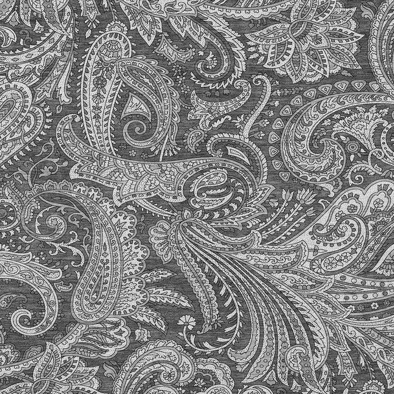 9' X 12' Gray Charcoal And Ivory Paisley Washable Indoor Outdoor Area Rug