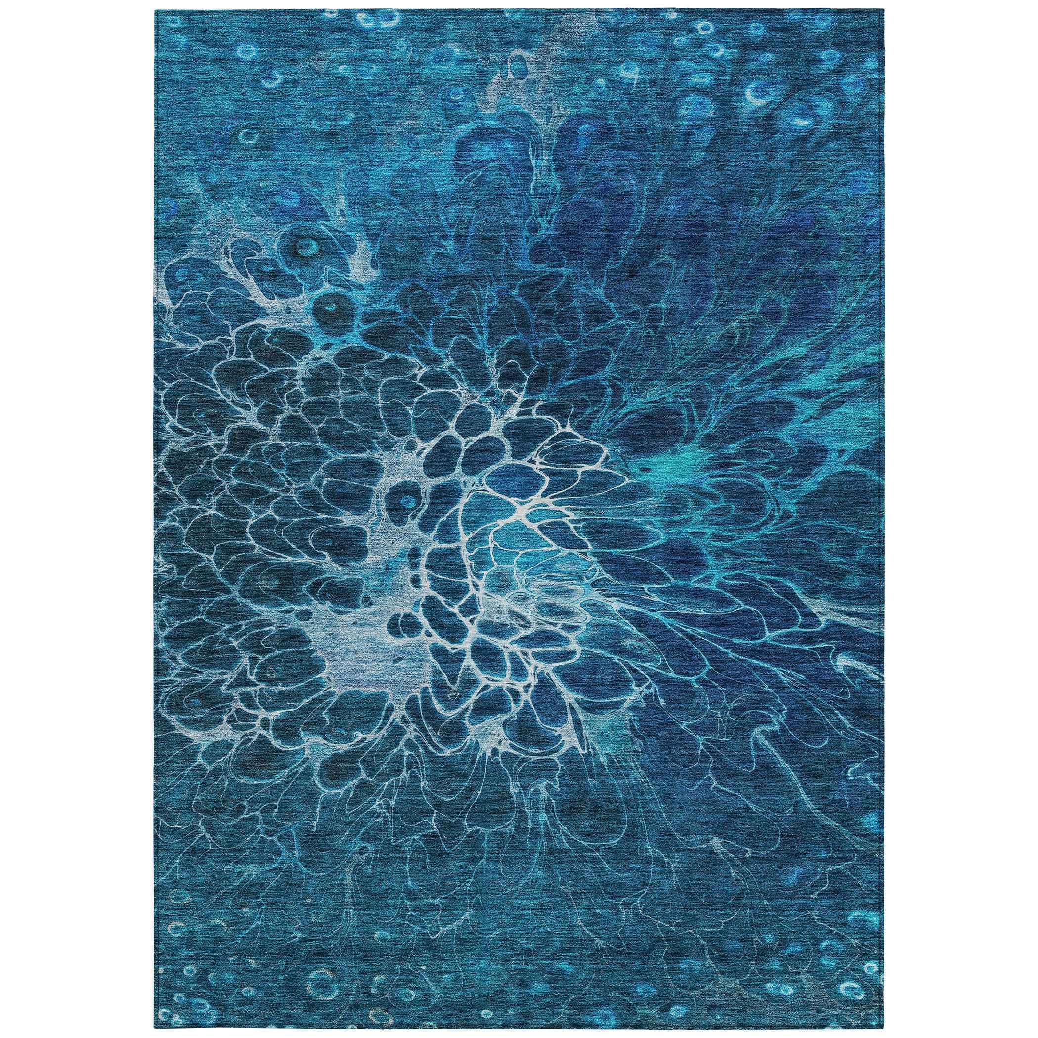 3' X 5' Navy Blue And Sky Blue Abstract Washable Indoor Outdoor Area Rug