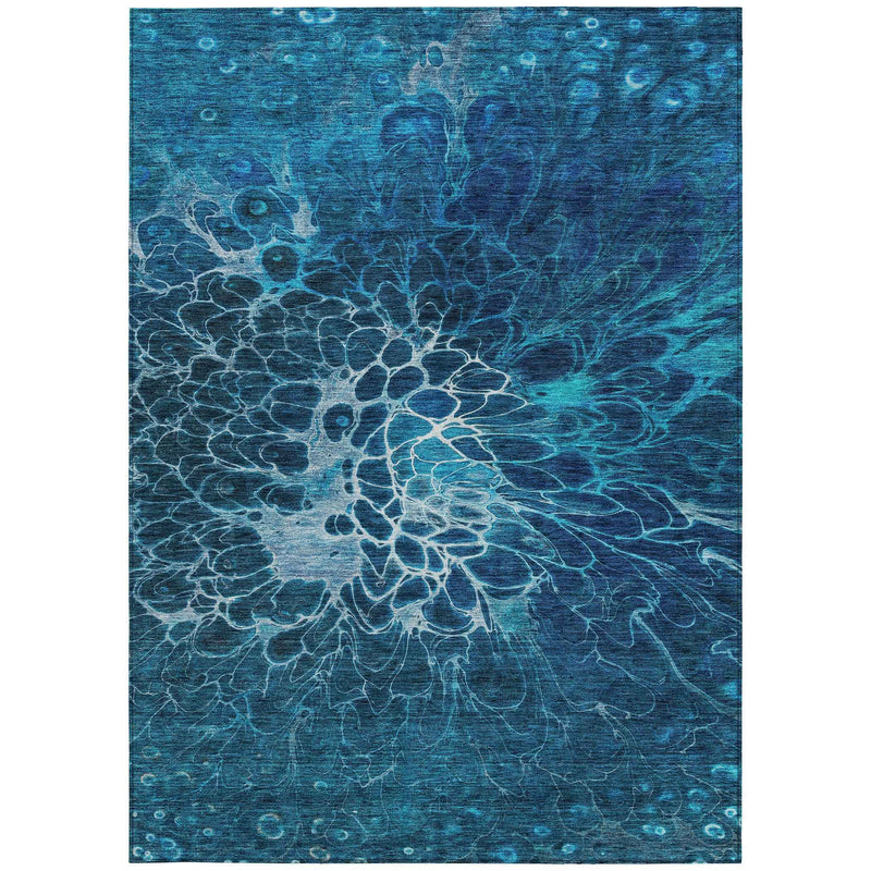 3' X 5' Navy Blue And Sky Blue Abstract Washable Indoor Outdoor Area Rug