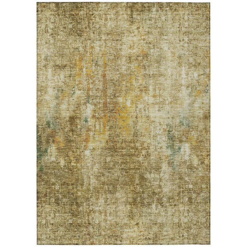 10' X 14' Brown Beige And Gold Abstract Washable Indoor Outdoor Area Rug