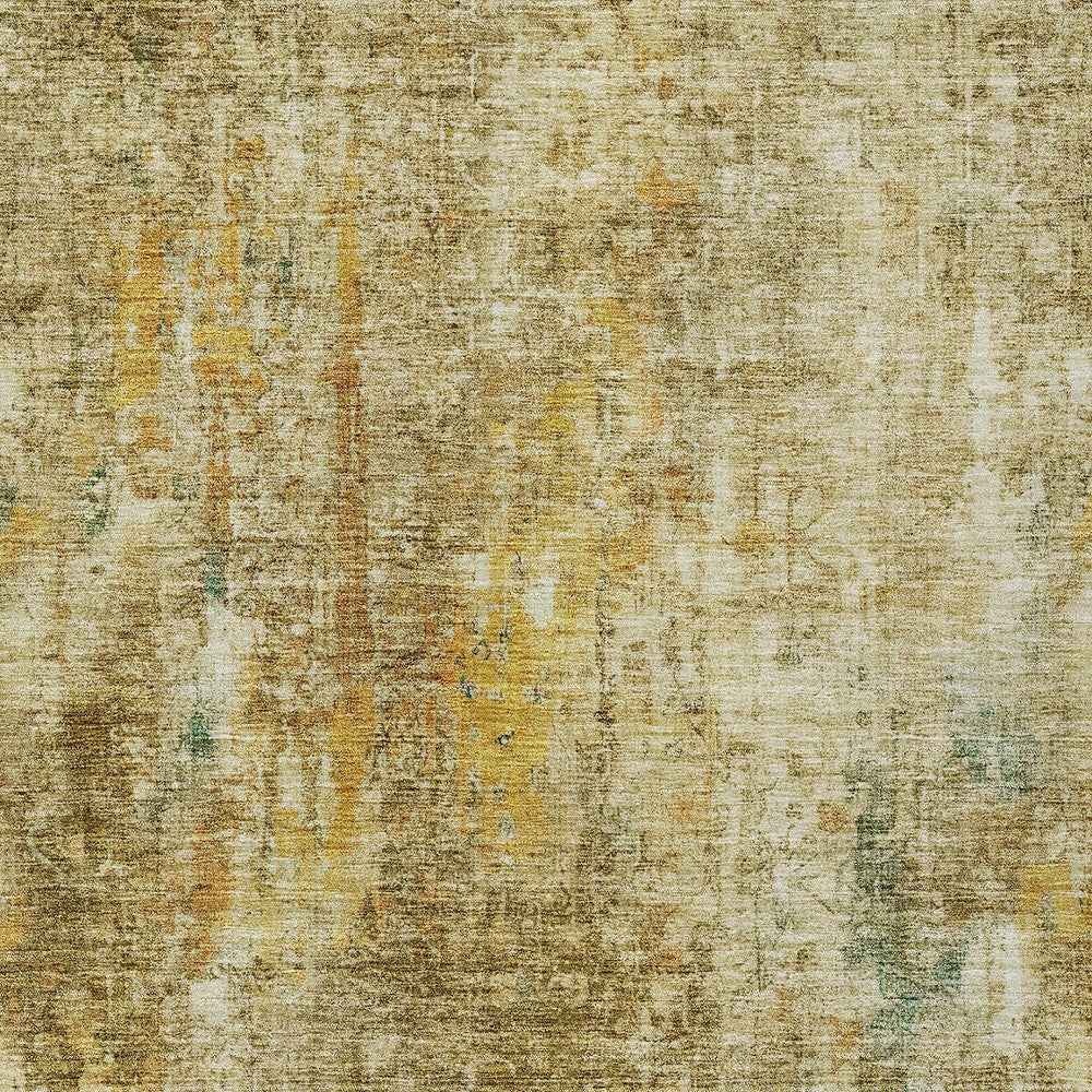 10' X 14' Brown Beige And Gold Abstract Washable Indoor Outdoor Area Rug