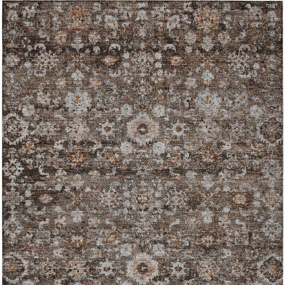 8' X 10' Dark Brown Brown And Taupe Oriental Washable Indoor Outdoor Area Rug