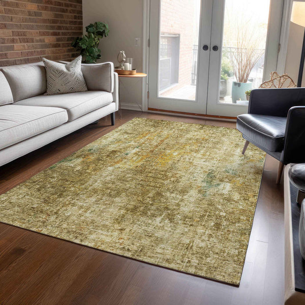 3' X 5' Brown Beige And Gold Abstract Washable Indoor Outdoor Area Rug