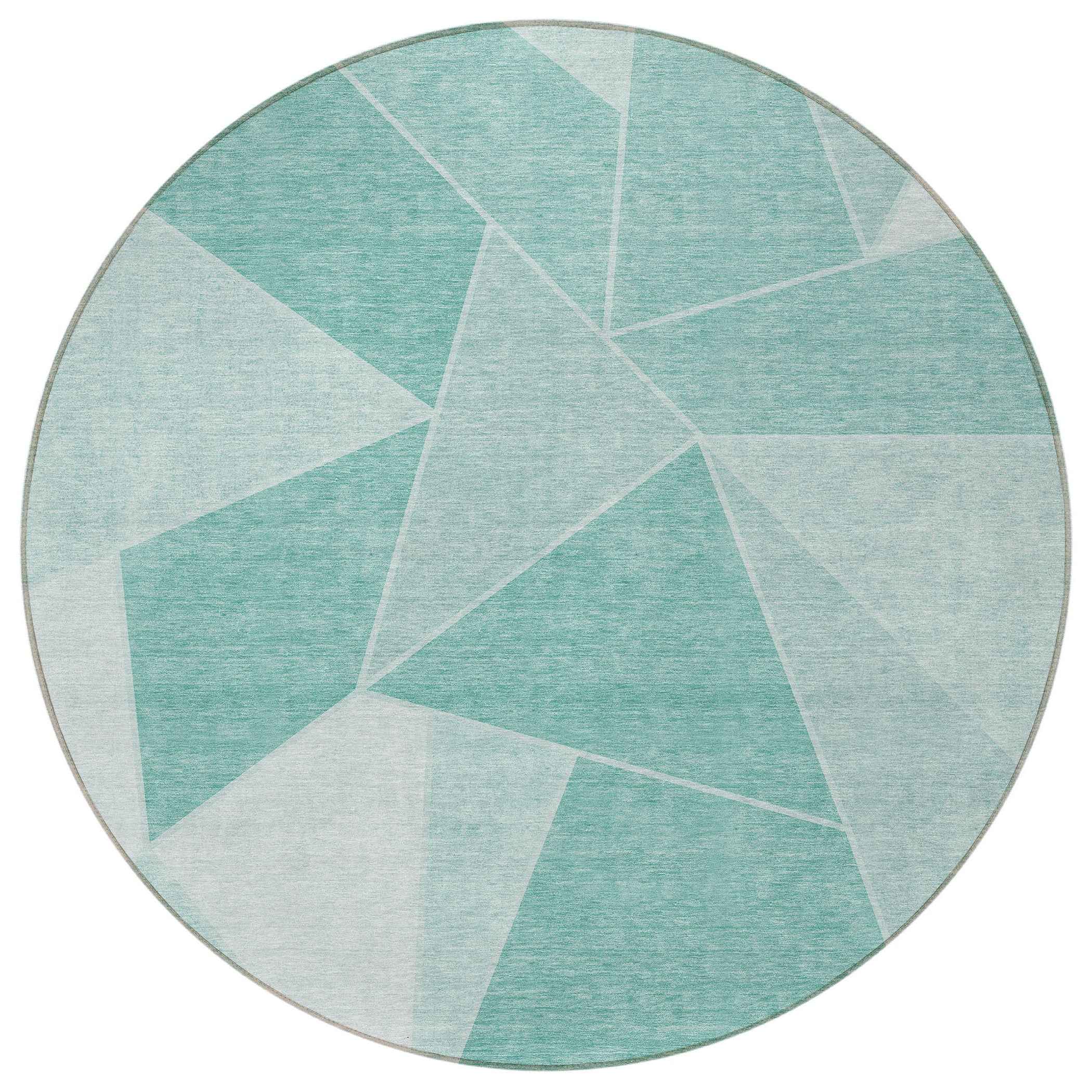 8' Mint Green And Aqua Round Geometric Washable Indoor Outdoor Area Rug