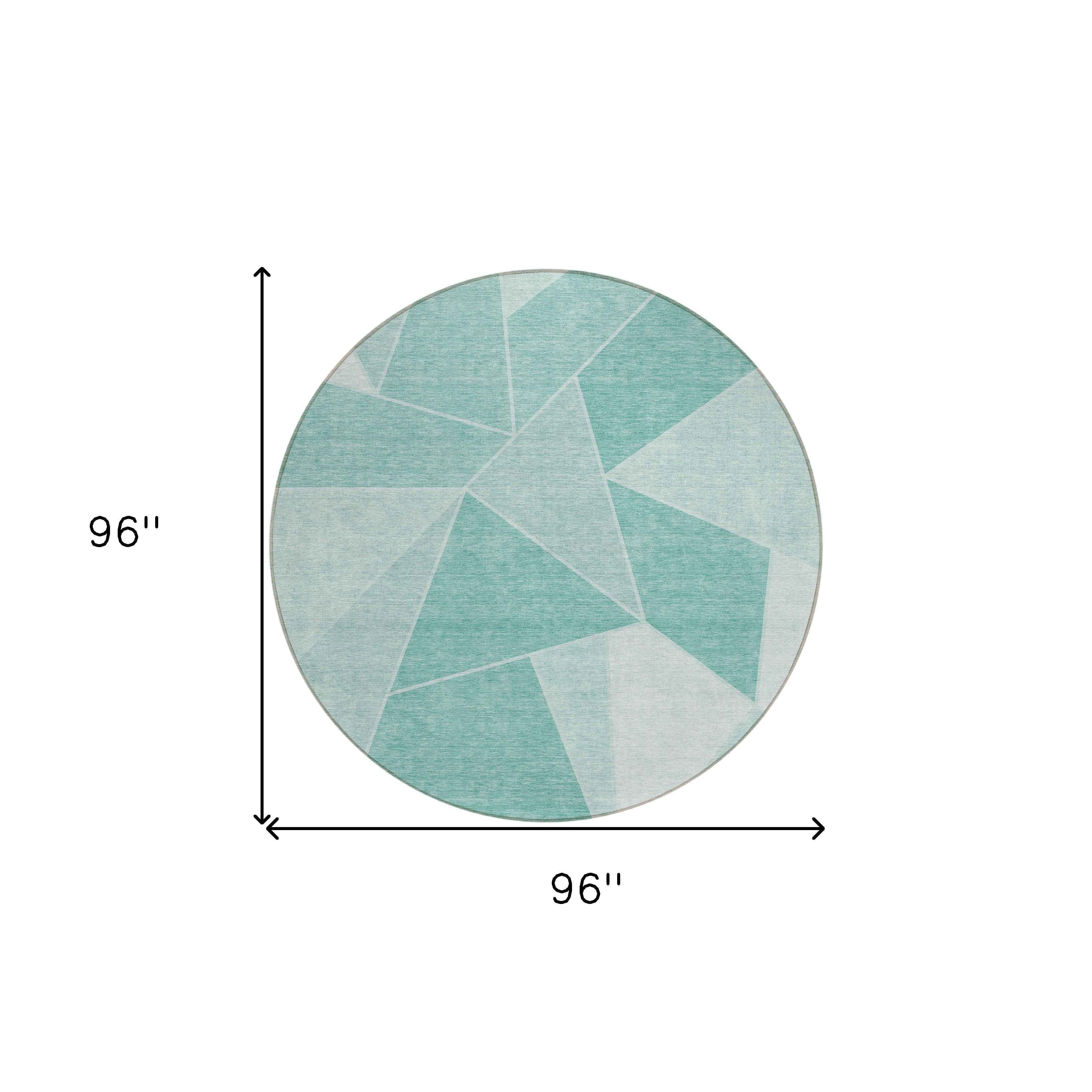 8' Mint Green And Aqua Round Geometric Washable Indoor Outdoor Area Rug