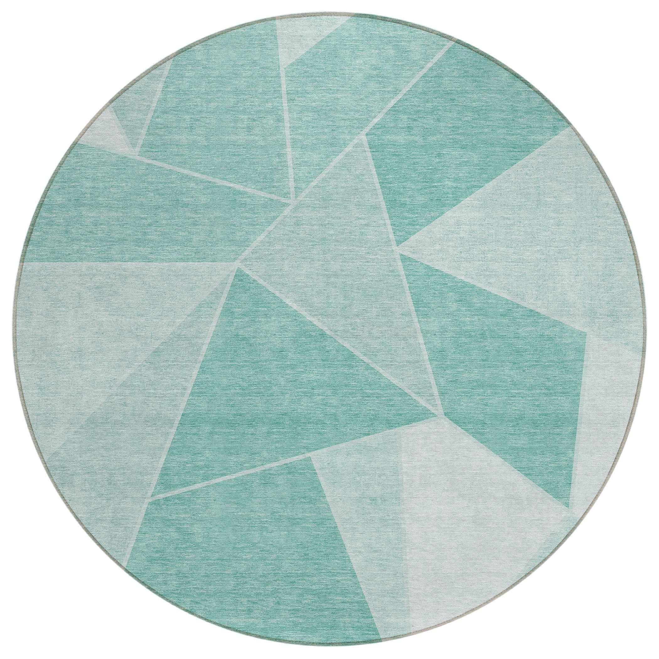 8' Mint Green And Aqua Round Geometric Washable Indoor Outdoor Area Rug