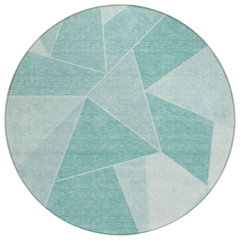8' Mint Green And Aqua Round Geometric Washable Indoor Outdoor Area Rug