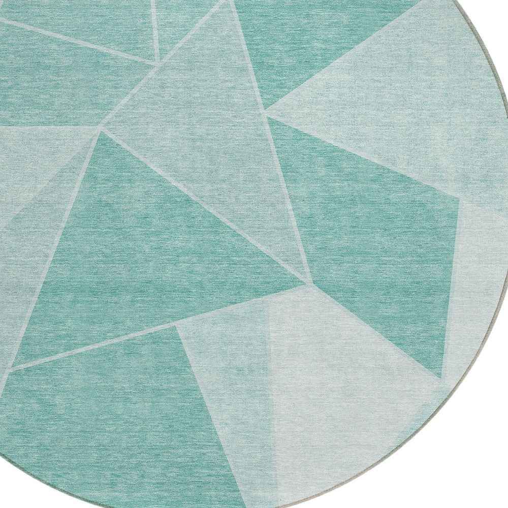 8' Mint Green And Aqua Round Geometric Washable Indoor Outdoor Area Rug
