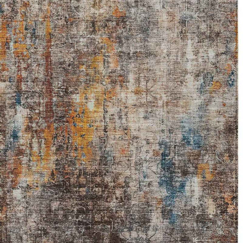 3' X 5' Taupe Chocolate And Copper Abstract Washable Indoor Outdoor Area Rug