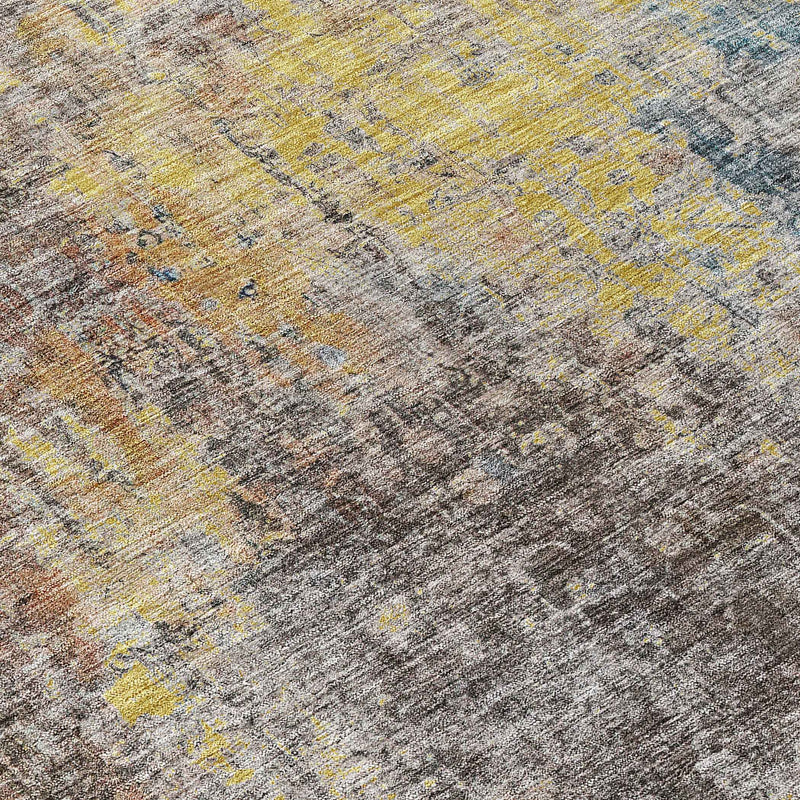 8' Brown And Gold Round Abstract Washable Indoor Outdoor Area Rug