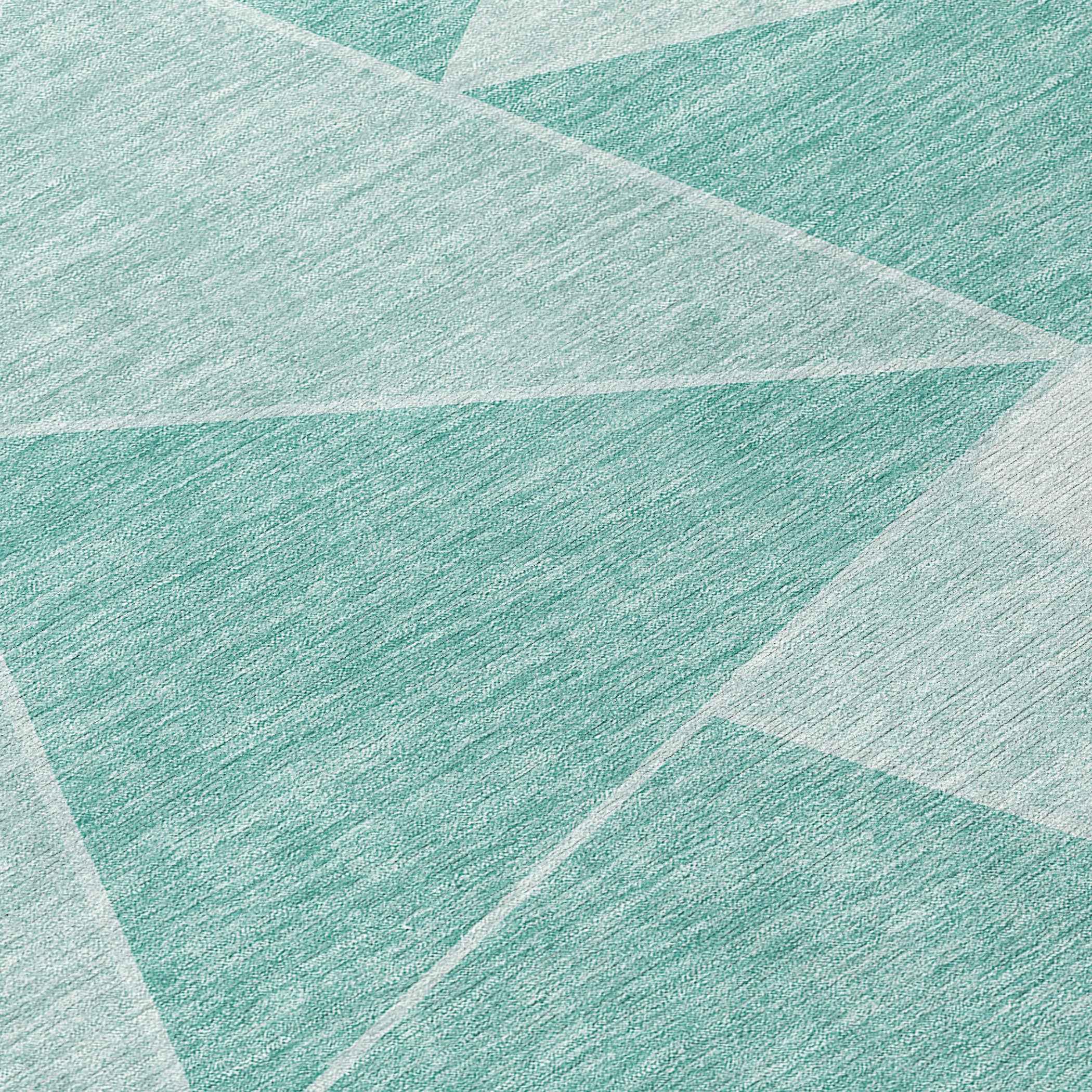 8' Mint Green And Aqua Round Geometric Washable Indoor Outdoor Area Rug