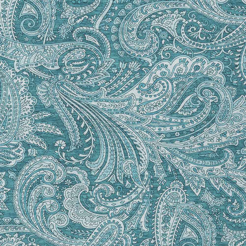 3' X 5' Turquoise And Ivory Paisley Washable Indoor Outdoor Area Rug