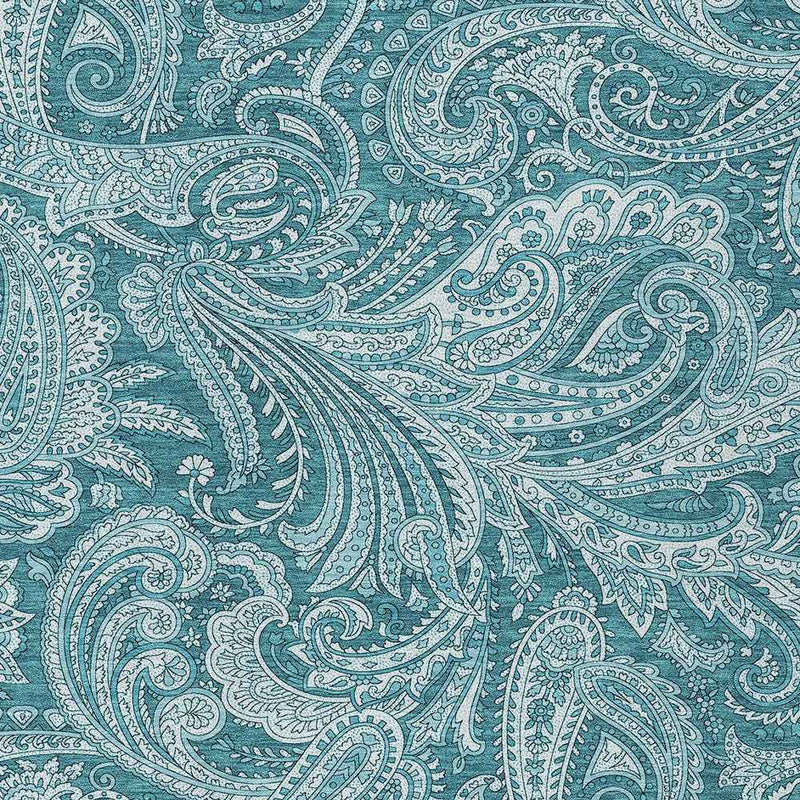 3' X 5' Turquoise And Ivory Paisley Washable Indoor Outdoor Area Rug