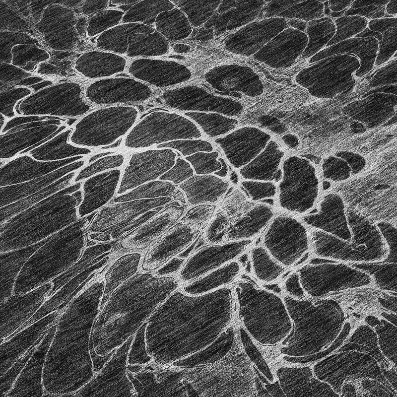 8' Charcoal Gray And Silver Round Abstract Washable Indoor Outdoor Area Rug