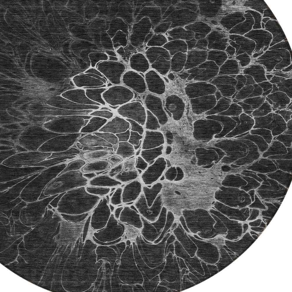 8' Charcoal Gray And Silver Round Abstract Washable Indoor Outdoor Area Rug