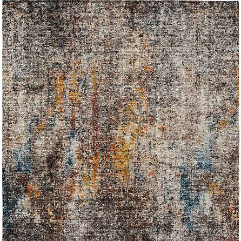 5' X 8' Taupe Chocolate And Copper Abstract Washable Indoor Outdoor Area Rug