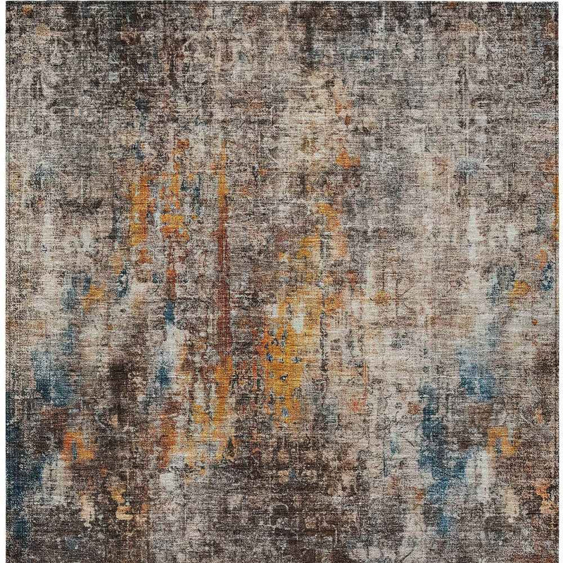5' X 8' Taupe Chocolate And Copper Abstract Washable Indoor Outdoor Area Rug