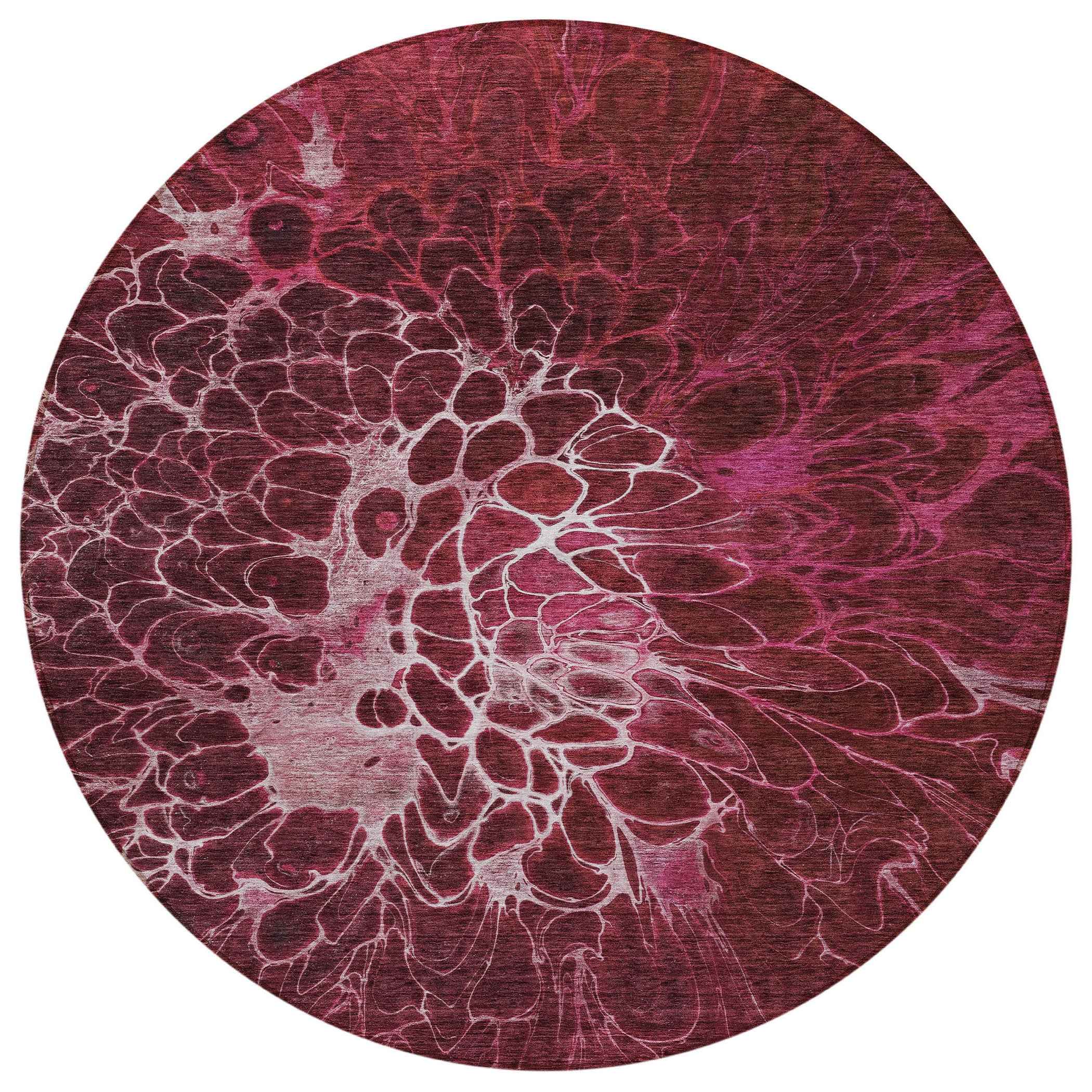 8' Merlot Blush And Gray Round Abstract Washable Indoor Outdoor Area Rug