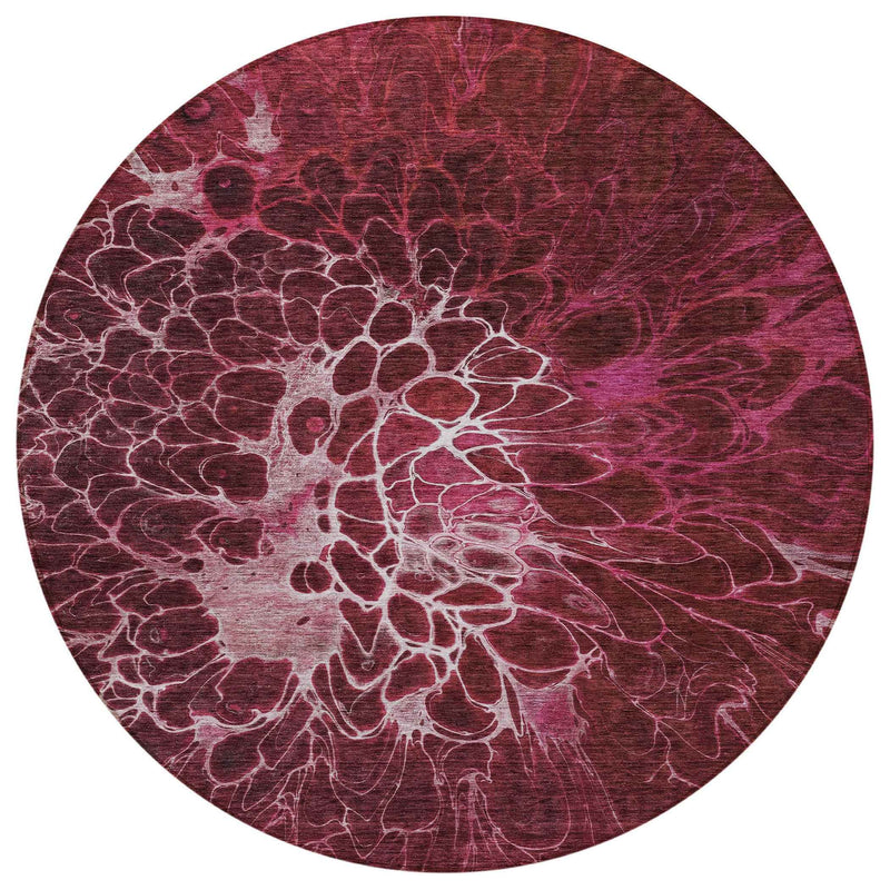 8' Merlot Blush And Gray Round Abstract Washable Indoor Outdoor Area Rug