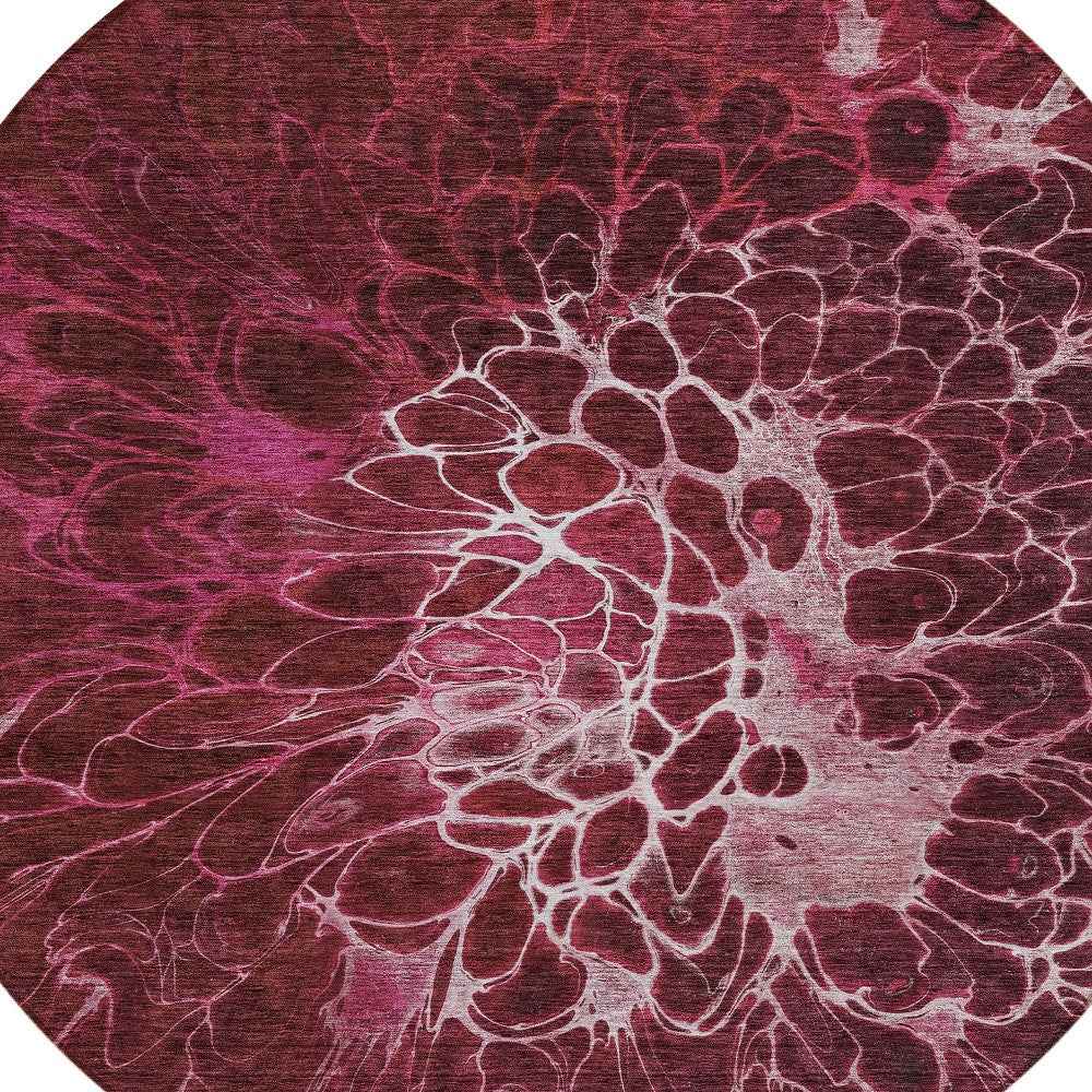 8' Merlot Blush And Gray Round Abstract Washable Indoor Outdoor Area Rug