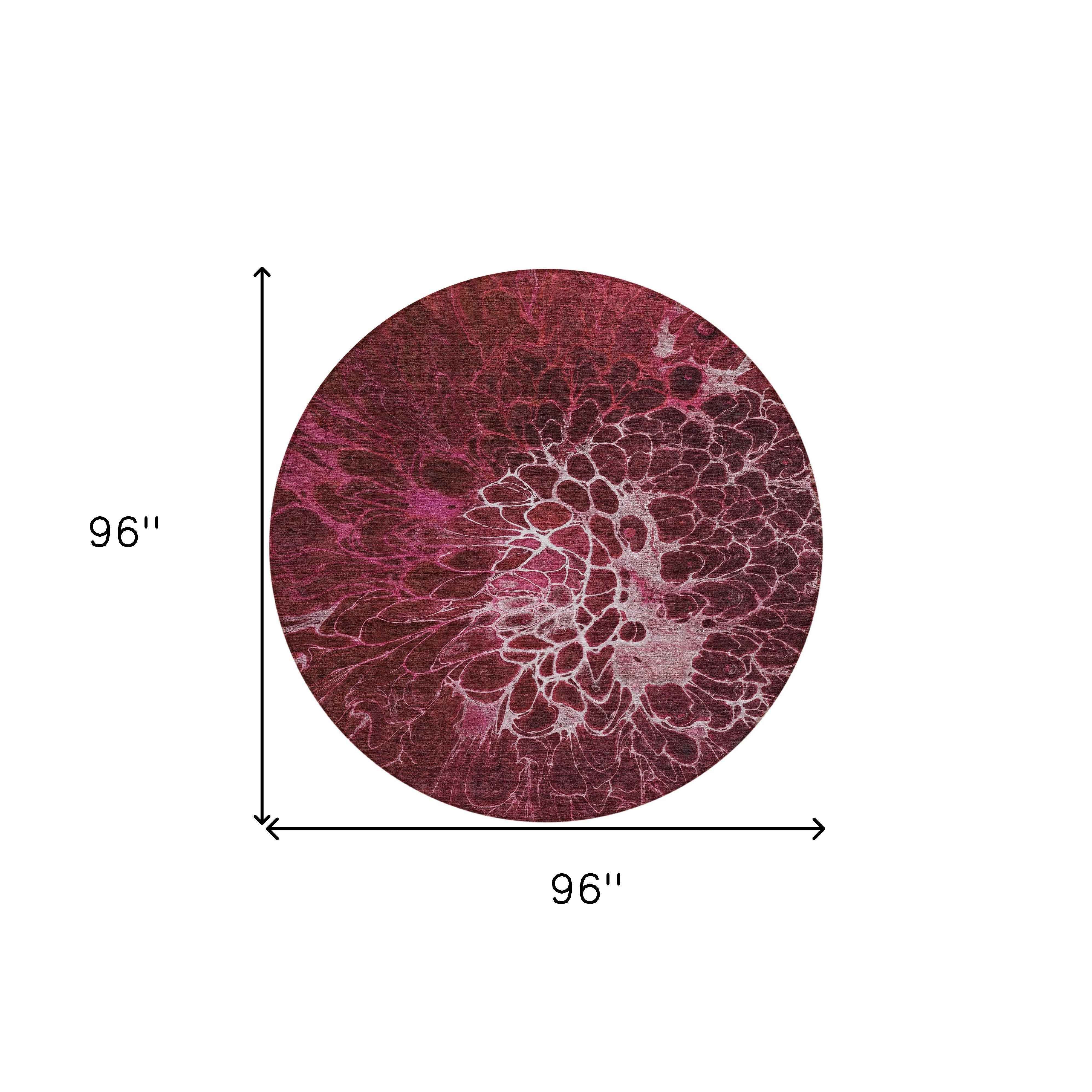 8' Merlot Blush And Gray Round Abstract Washable Indoor Outdoor Area Rug
