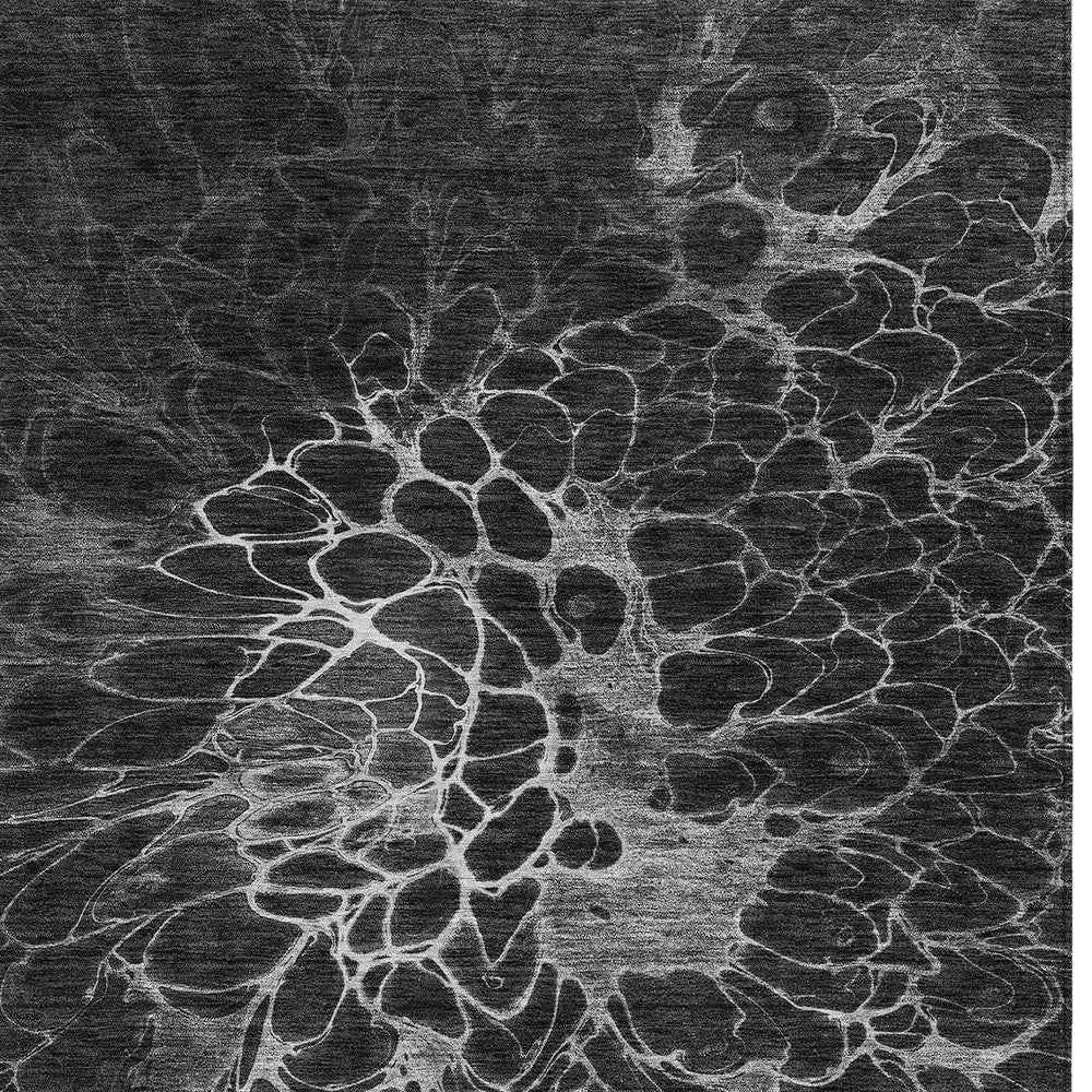 8' X 10' Charcoal Gray And Silver Abstract Washable Indoor Outdoor Area Rug