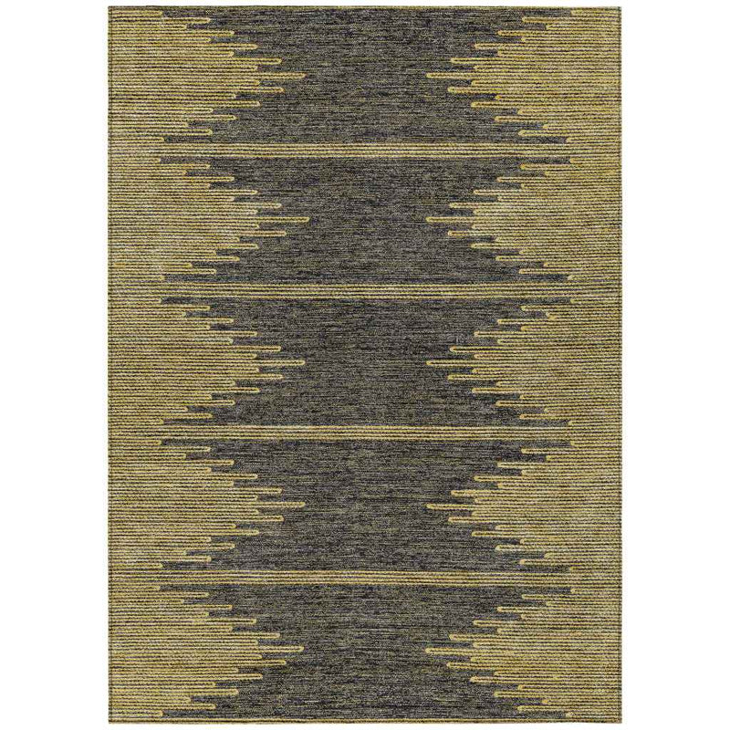 10' X 14' Dark Gray And Gold Abstract Washable Indoor Outdoor Area Rug