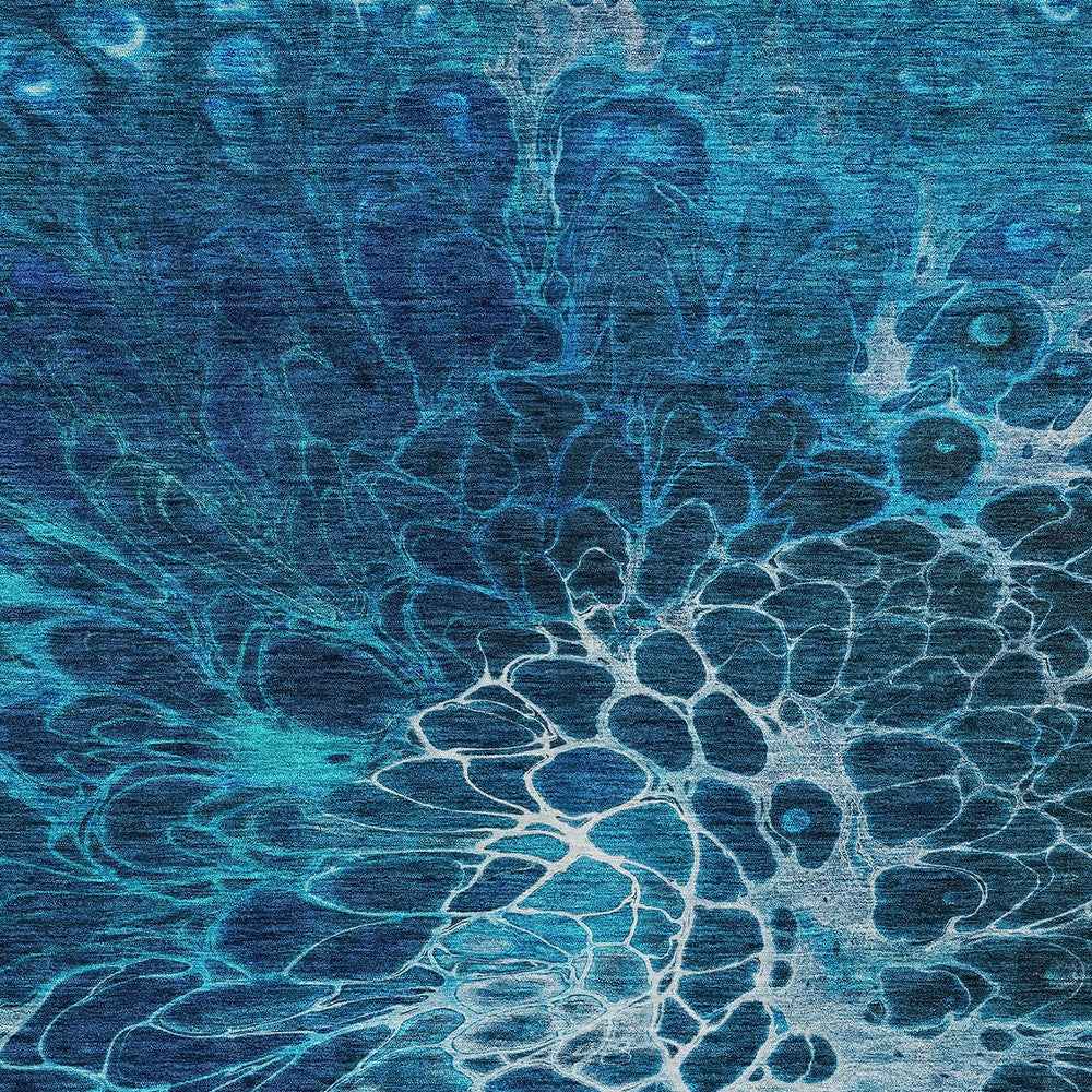 8' X 10' Navy Blue And Sky Blue Abstract Washable Indoor Outdoor Area Rug