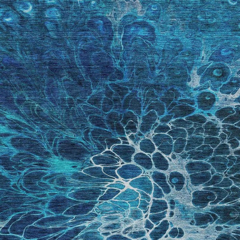 8' X 10' Navy Blue And Sky Blue Abstract Washable Indoor Outdoor Area Rug