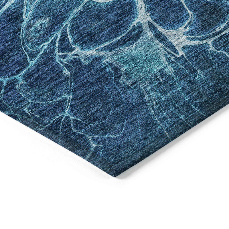 8' X 10' Navy Blue And Sky Blue Abstract Washable Indoor Outdoor Area Rug