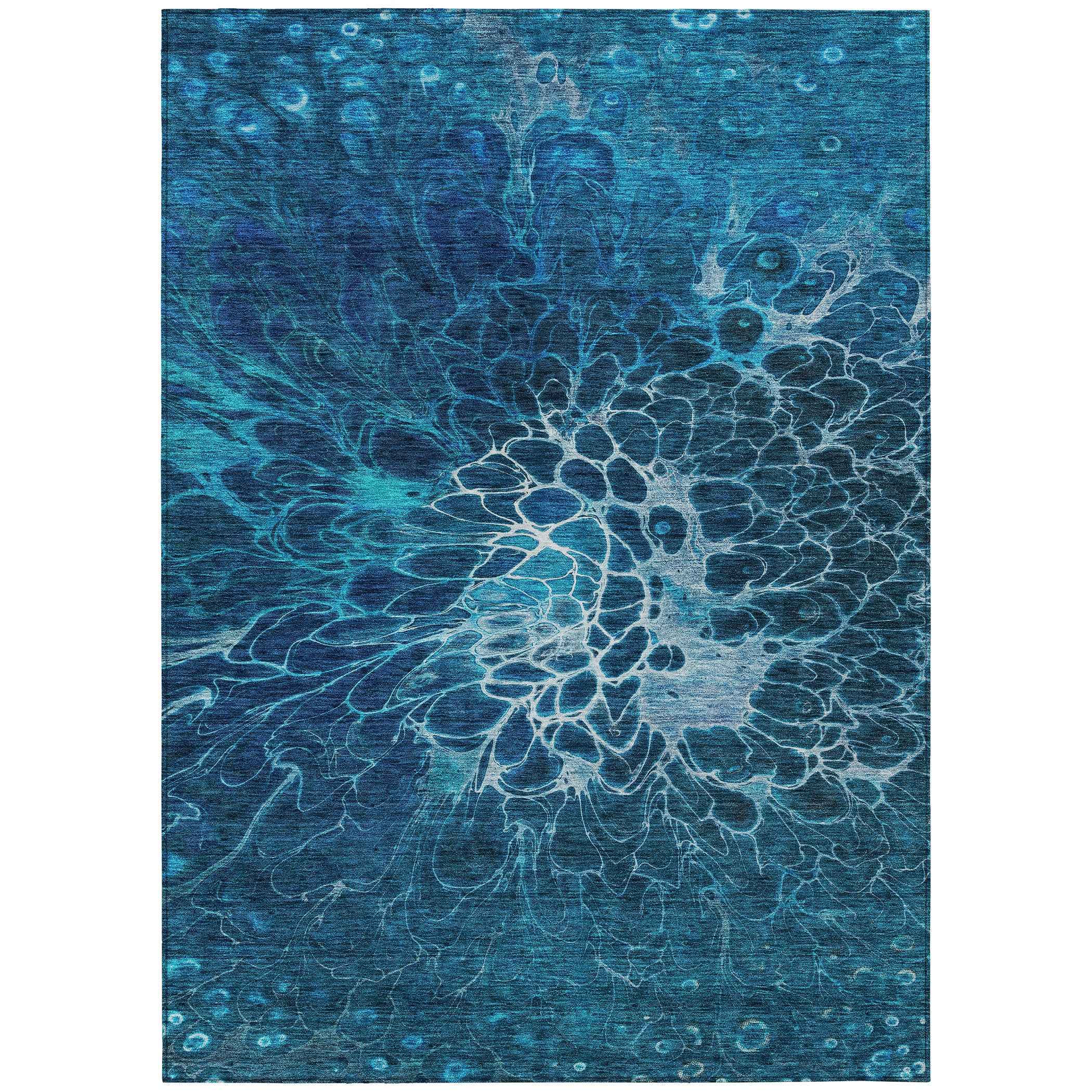 8' X 10' Navy Blue And Sky Blue Abstract Washable Indoor Outdoor Area Rug