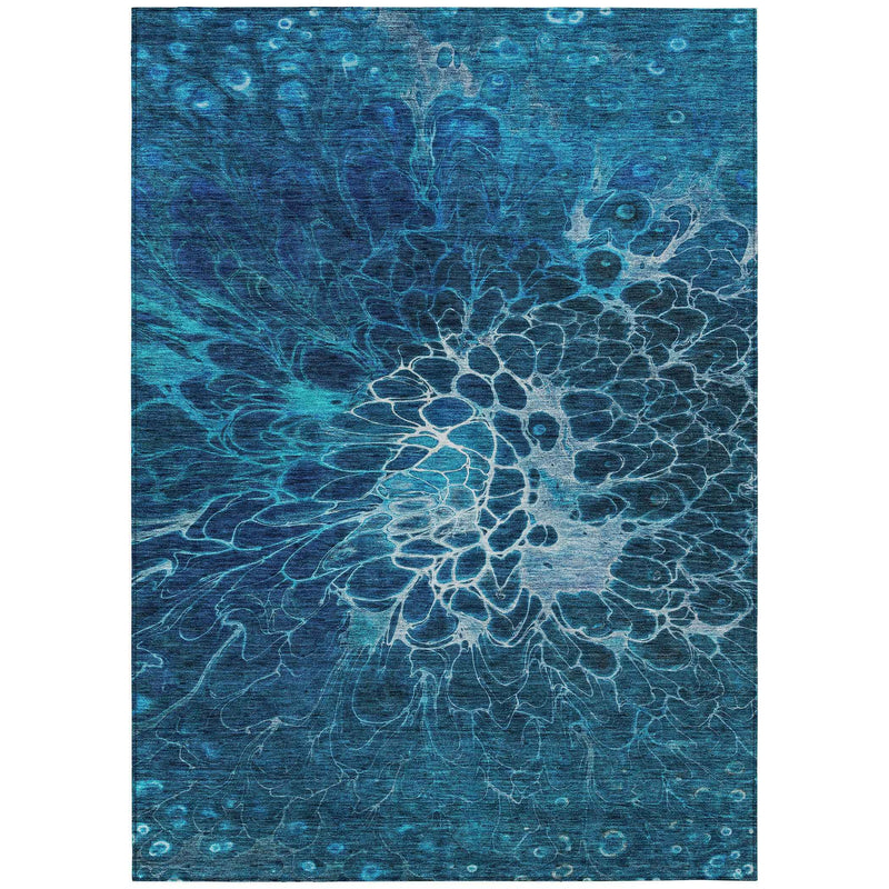 8' X 10' Navy Blue And Sky Blue Abstract Washable Indoor Outdoor Area Rug
