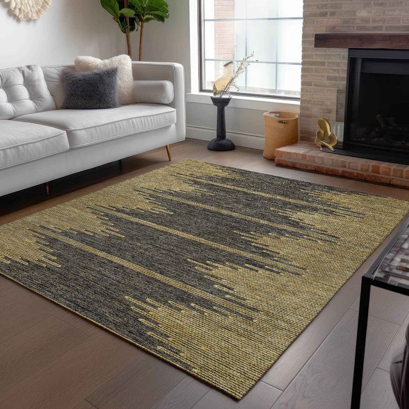 3' X 5' Dark Gray And Gold Abstract Washable Indoor Outdoor Area Rug