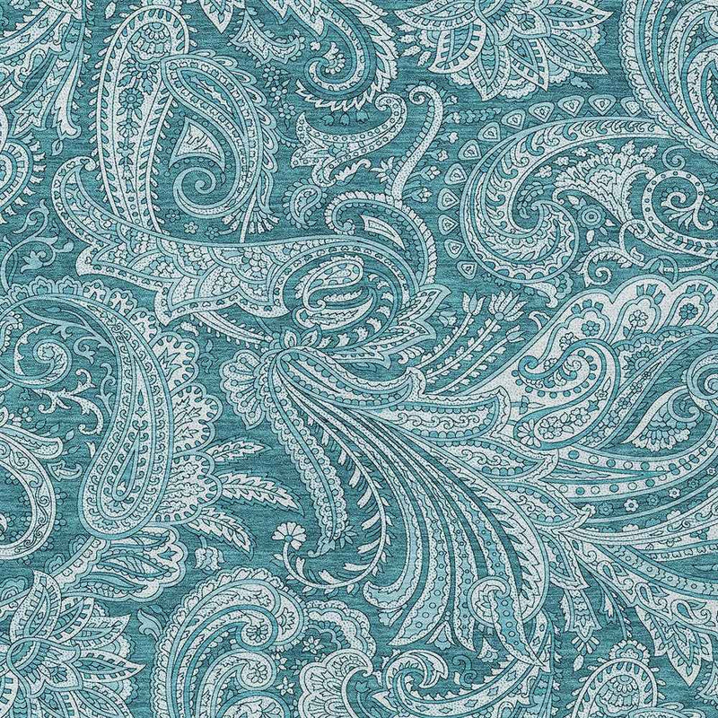 9' X 12' Turquoise And Ivory Paisley Washable Indoor Outdoor Area Rug