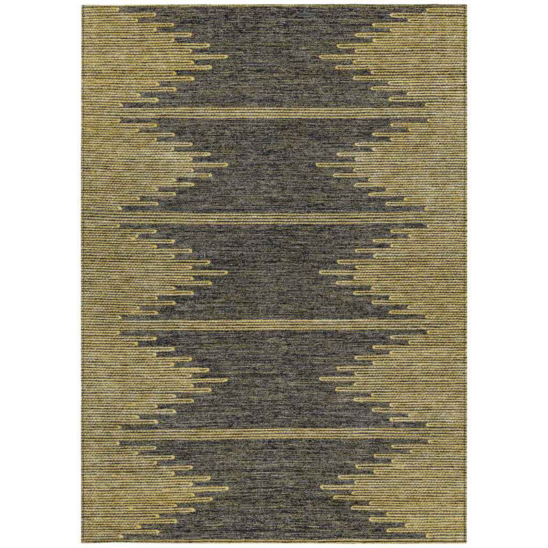 3' X 5' Dark Gray And Gold Abstract Washable Indoor Outdoor Area Rug