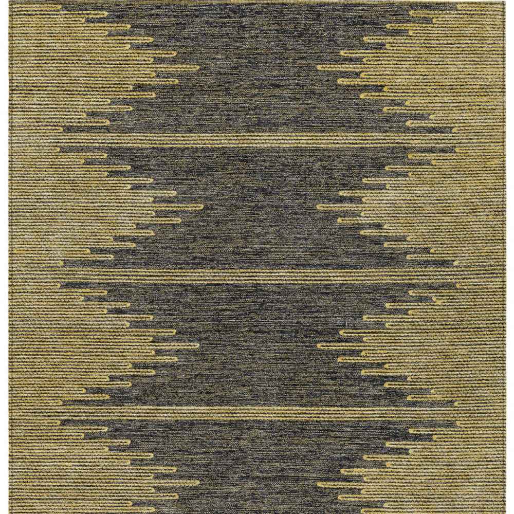 3' X 5' Dark Gray And Gold Abstract Washable Indoor Outdoor Area Rug