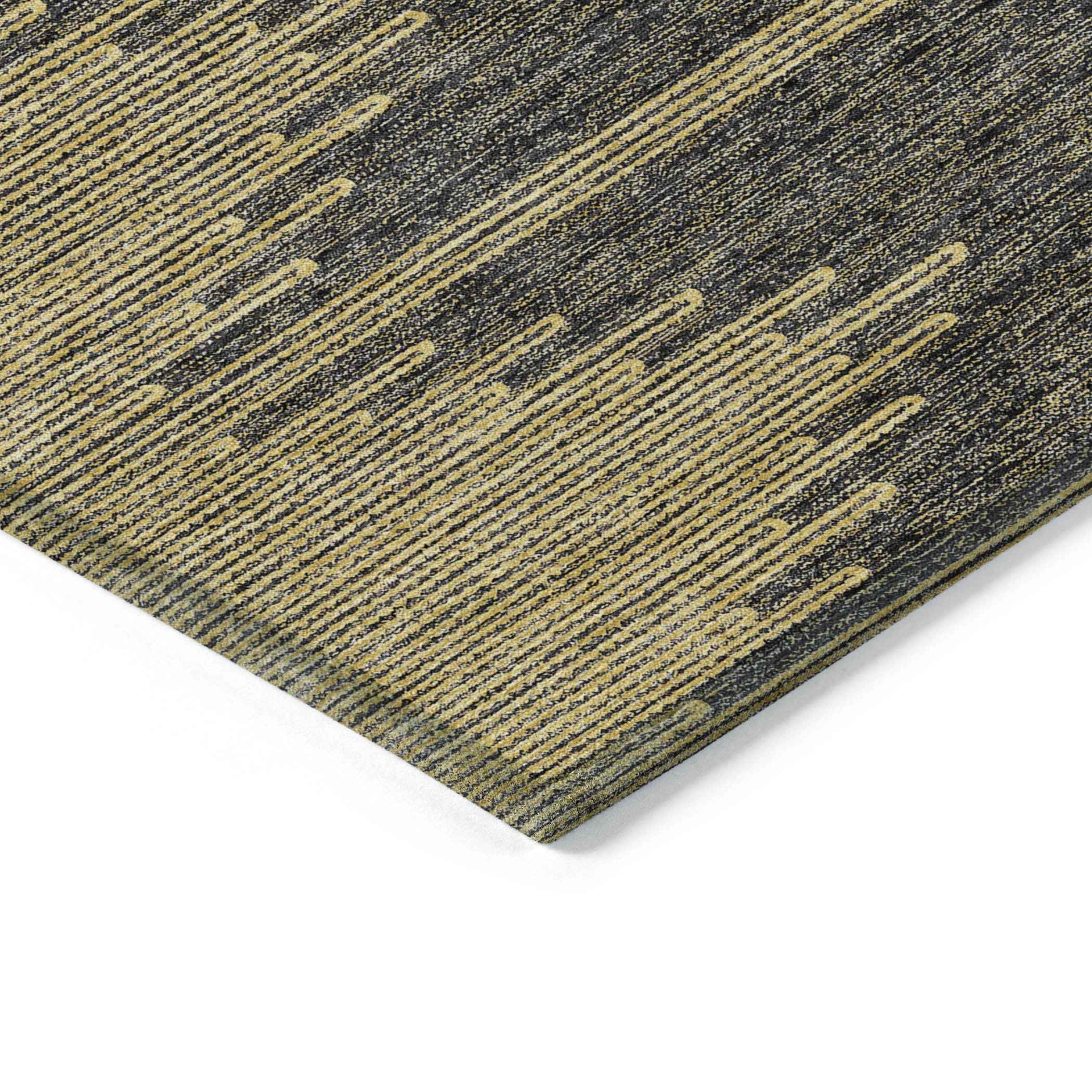 3' X 5' Dark Gray And Gold Abstract Washable Indoor Outdoor Area Rug
