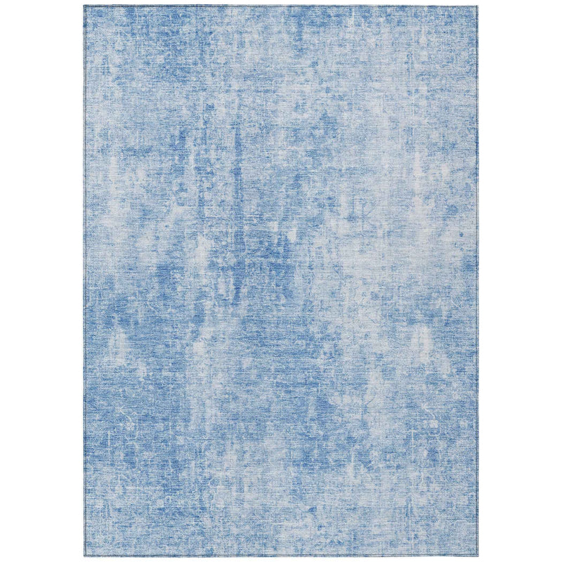 9' X 12' Denim Blue And Ivory Abstract Washable Indoor Outdoor Area Rug