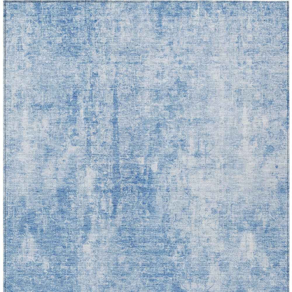 9' X 12' Denim Blue And Ivory Abstract Washable Indoor Outdoor Area Rug