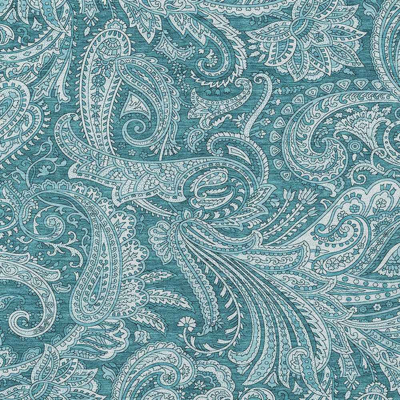 8' X 10' Turquoise And Ivory Paisley Washable Indoor Outdoor Area Rug